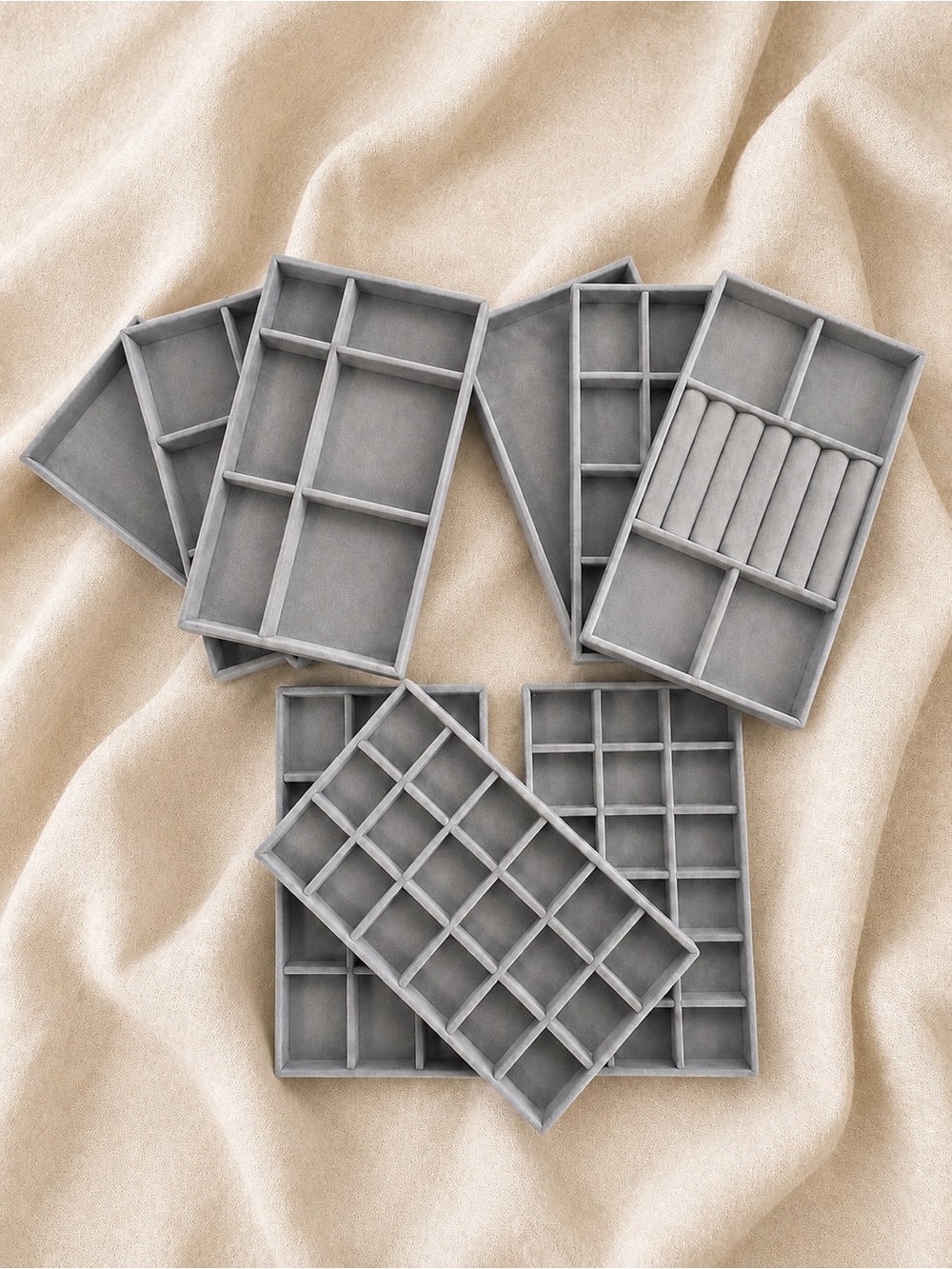 9 Gray Jewelry Display Organizer Trays Storage Set New Factory Sealed